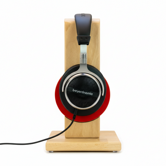 Kopfhörerständer RONDO mit aufgesetztem austauschbarem Ohrpolsterschutz. phonotastisch