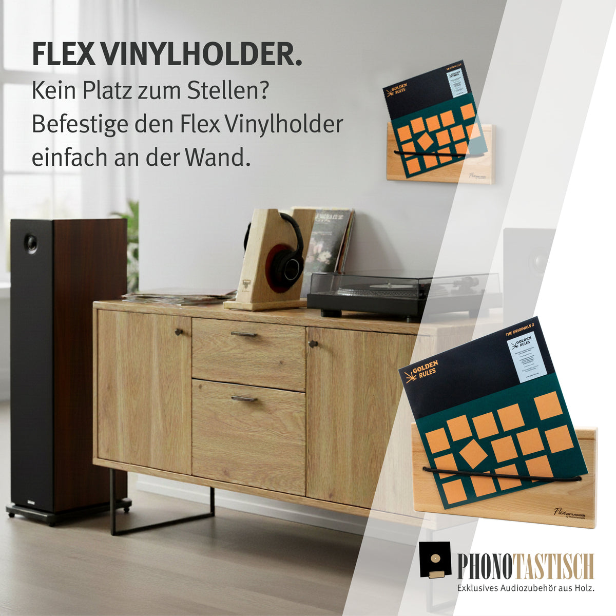 "Massivholz Schallplattenhalter für Vinylplatten im modernen Wohnstil“