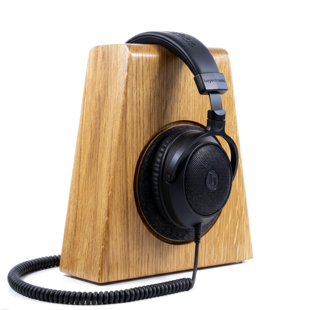 Kopfhörerständer aus Massivholz und CleanPad-Konzept für Over-Ear Kopfhörer