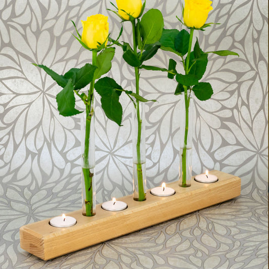 Teelichthalter, Kerzenhalter, Blumenvase Kombination aus Holz. phonotastisch