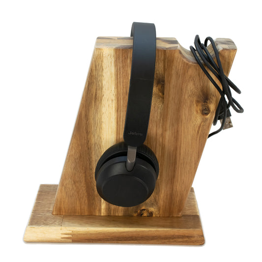 Kopfhörerständer / Kopfhörerhalter "Vintage" aus Massivholz inklusive Kabelhalterung. phonotastisch