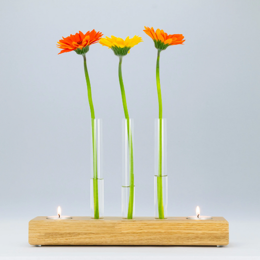 Teelichthalter, Kerzenhalter, Blumenvase Kombination aus Holz. phonotastisch