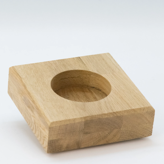 Teelichthalter, Kerzenhalter DUO aus Massivholz mit Glasschale. phonotastisch