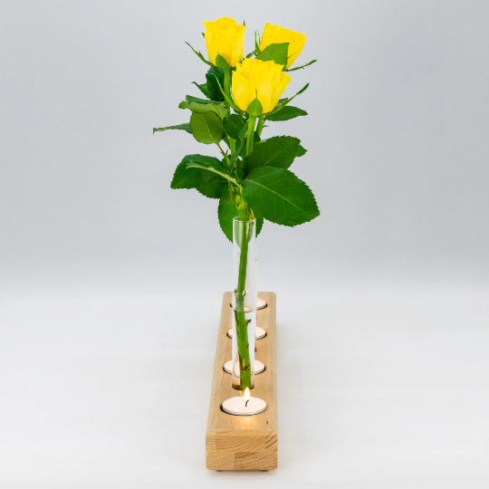 Teelichthalter, Kerzenhalter, Blumenvase Kombination aus Holz. phonotastisch