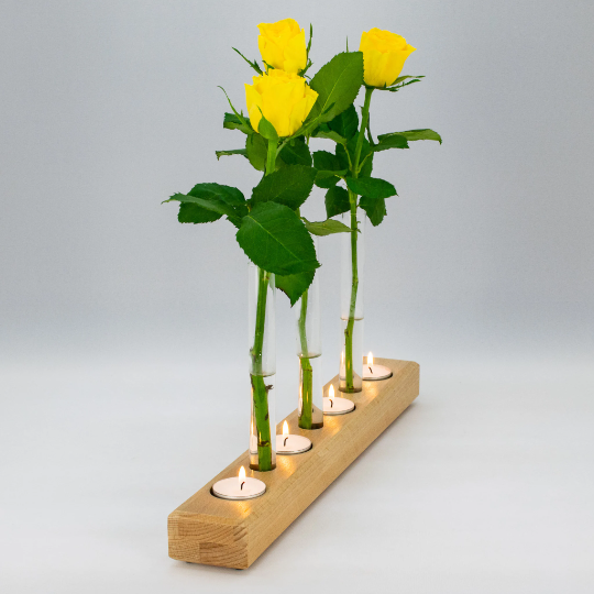 Teelichthalter, Kerzenhalter, Blumenvase Kombination aus Holz. phonotastisch