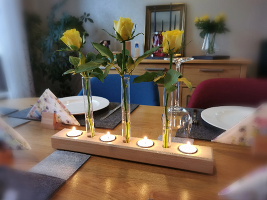 Teelichthalter, Kerzenhalter, Blumenvase Kombination aus Holz. phonotastisch