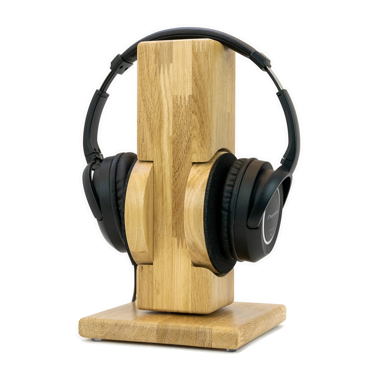 Kopfhörerständer RONDOO aus Massivholz Eiche mit auswechselbarem Ohrpolsterschutz.