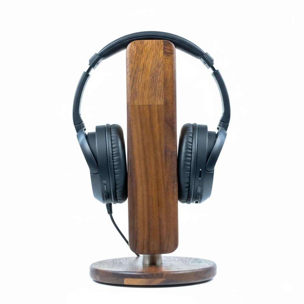 Kopfhörerständer CurveOne FineLine aus Massivholz – Eiche, Walnuss & Edelstahl phonotastisch