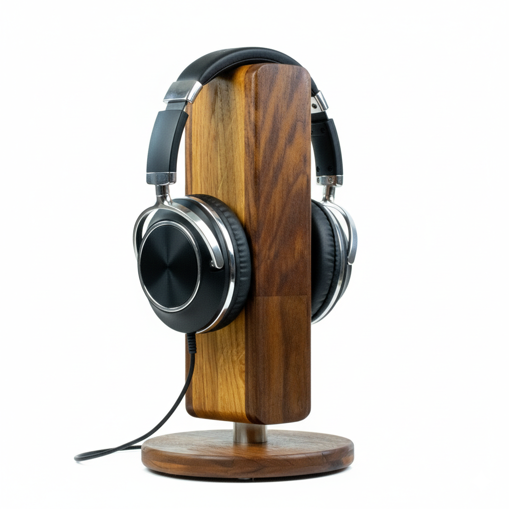 Kopfhörerständer CurveOne FineLine aus Massivholz – Eiche, Walnuss & Edelstahl phonotastisch