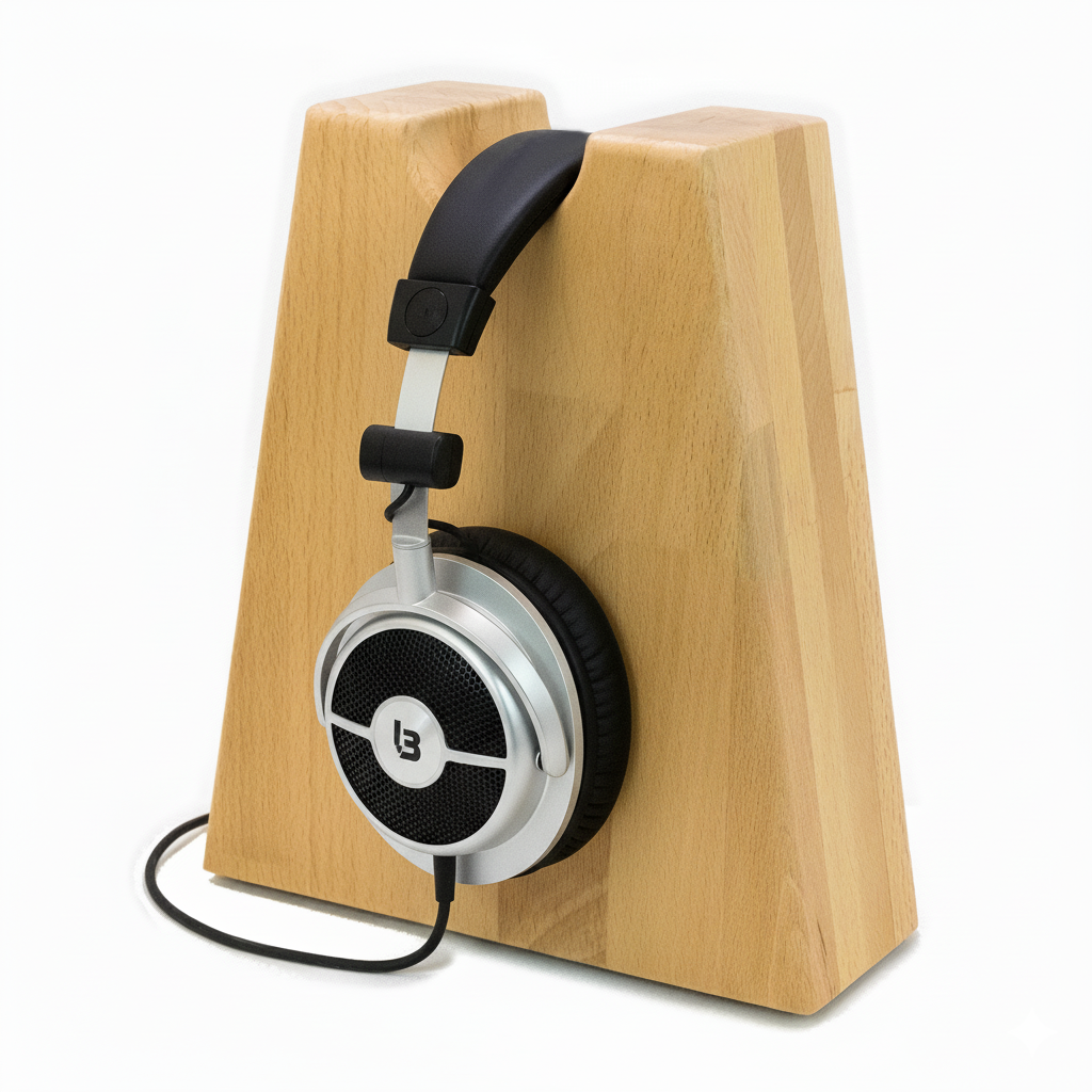 Unser Klassiker. Kopfhörerhalter Phoneblock aus Massivholz mit runder Bügelablage. phonotastisch