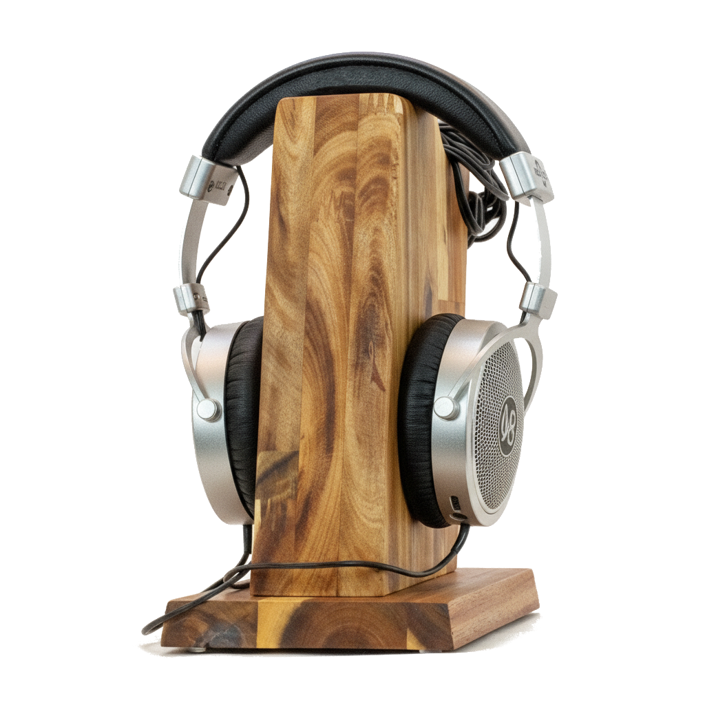 Kopfhörerständer aus Massivholz und inklusive Kabelaufhängung. phonotastisch