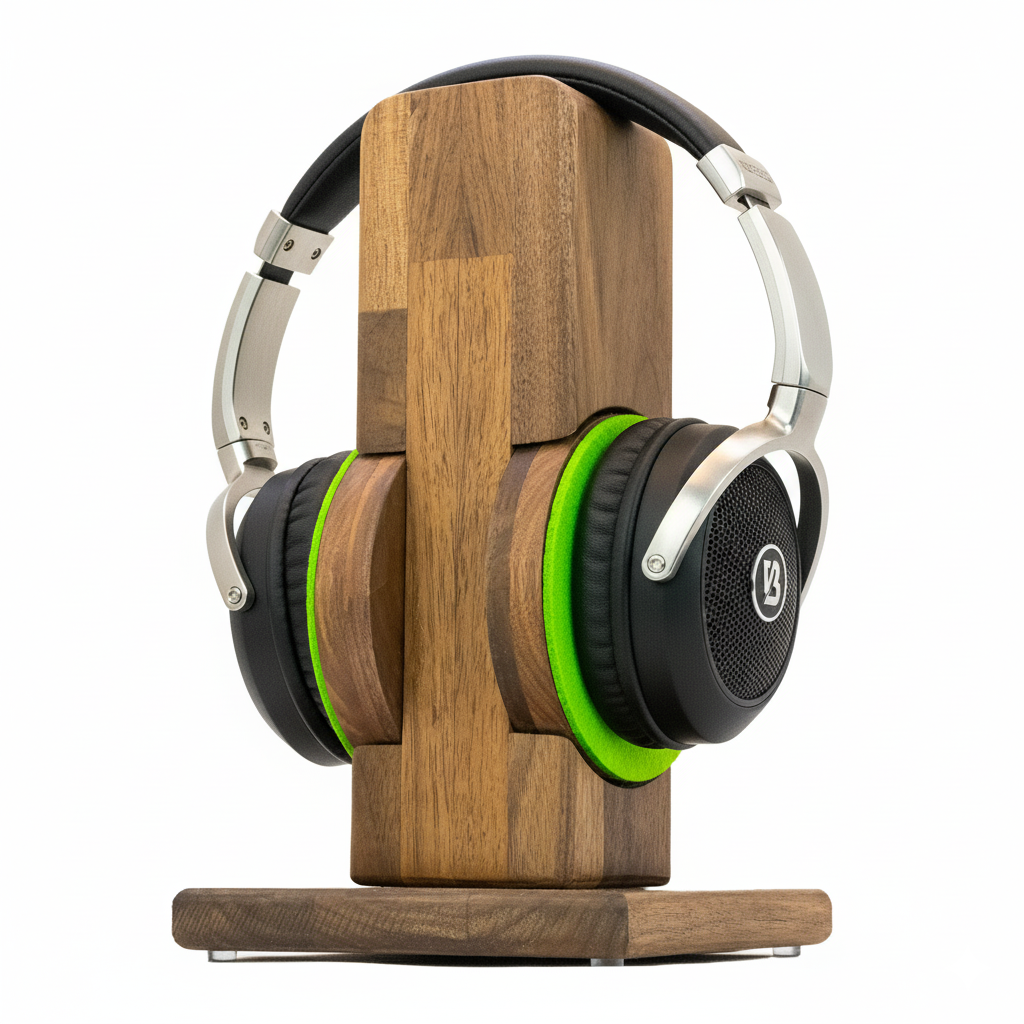 Kopfhörerständer RONDO mit aufgesetztem austauschbarem Ohrpolsterschutz. phonotastisch