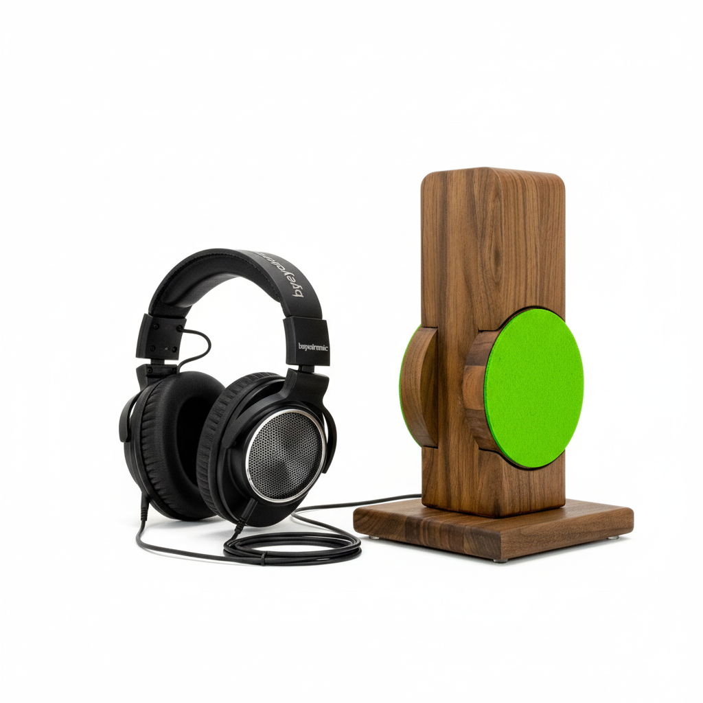 Kopfhörerständer RONDO mit aufgesetztem austauschbarem Ohrpolsterschutz. phonotastisch
