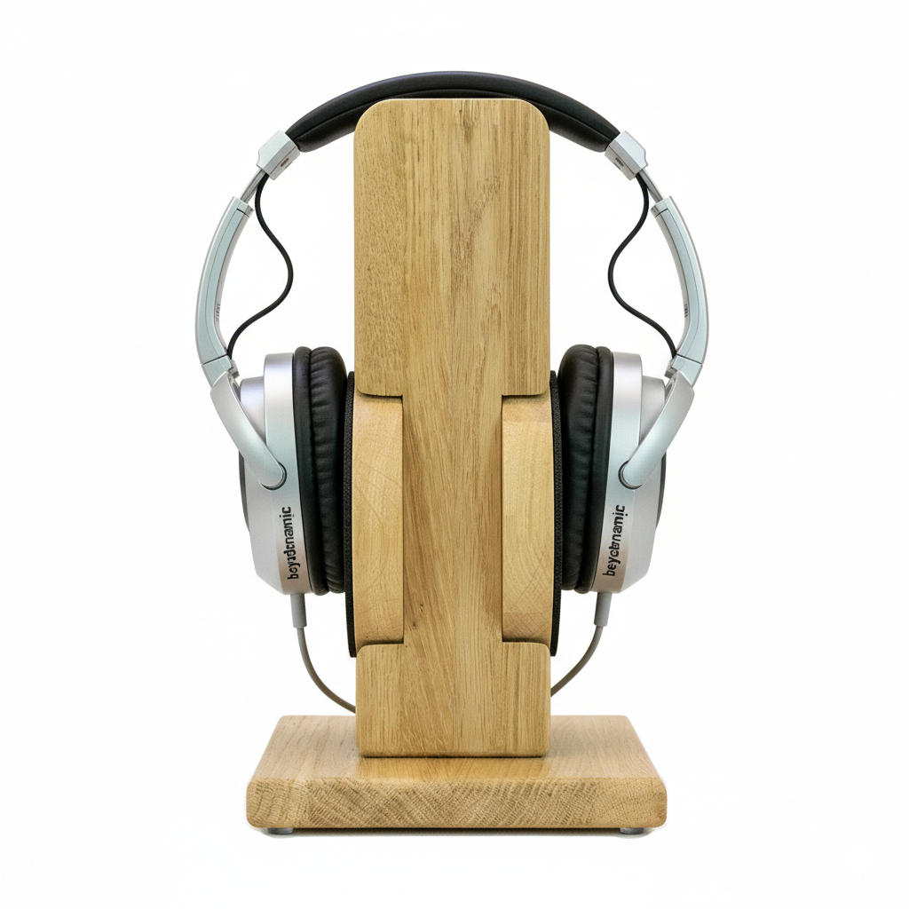 Kopfhörerständer RONDO mit aufgesetztem austauschbarem Ohrpolsterschutz. phonotastisch