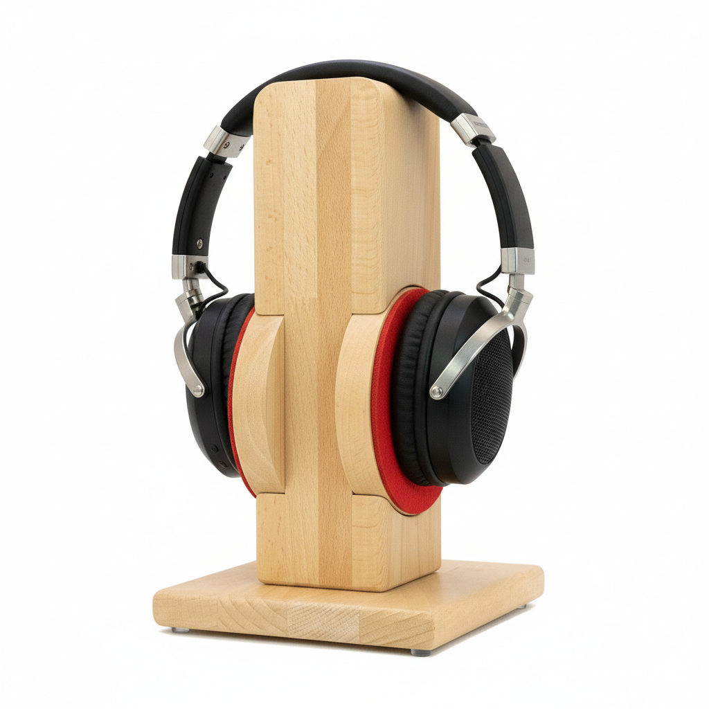 Kopfhörerständer RONDO mit aufgesetztem austauschbarem Ohrpolsterschutz. phonotastisch