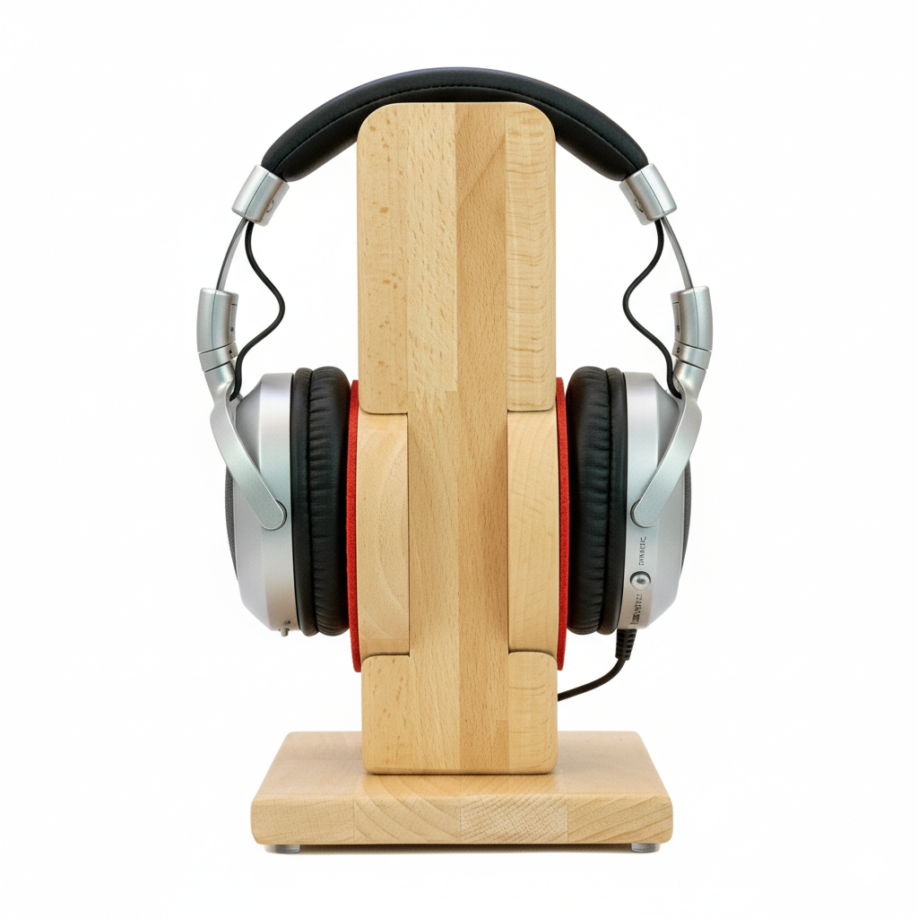 Kopfhörerständer RONDO mit aufgesetztem austauschbarem Ohrpolsterschutz. phonotastisch