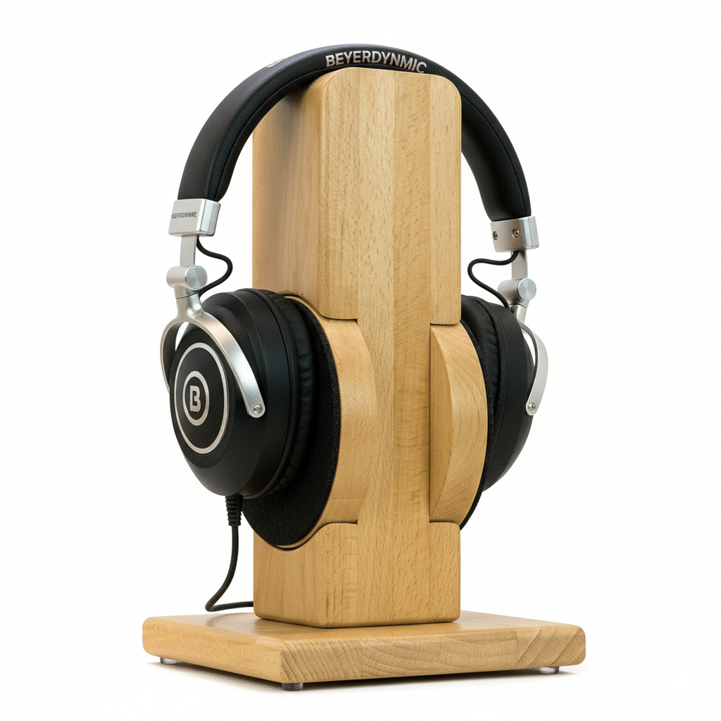 Kopfhörerständer RONDO mit aufgesetztem austauschbarem Ohrpolsterschutz. phonotastisch