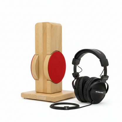 Kopfhörerständer RONDO mit aufgesetztem austauschbarem Ohrpolsterschutz. phonotastisch