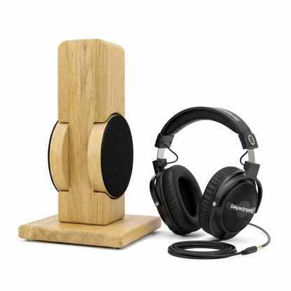 Kopfhörerständer RONDO mit aufgesetztem austauschbarem Ohrpolsterschutz. phonotastisch