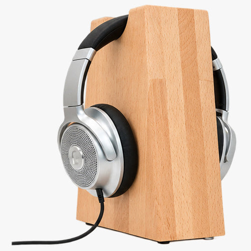 Unser Klassiker. Kopfhörerhalter Phoneblock aus Massivholz mit runder Bügelablage. phonotastisch