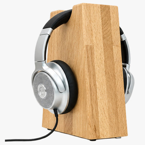 Unser Klassiker. Kopfhörerhalter Phoneblock aus Massivholz mit runder Bügelablage. phonotastisch