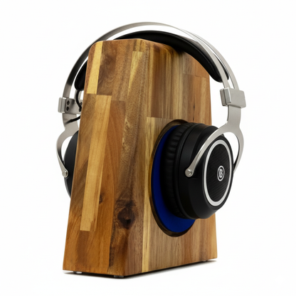 Kopfhörerständer PHONEBLOCK aufliegendem Ohrpolsterschutz und breiter Bügelauflage. phonotastisch