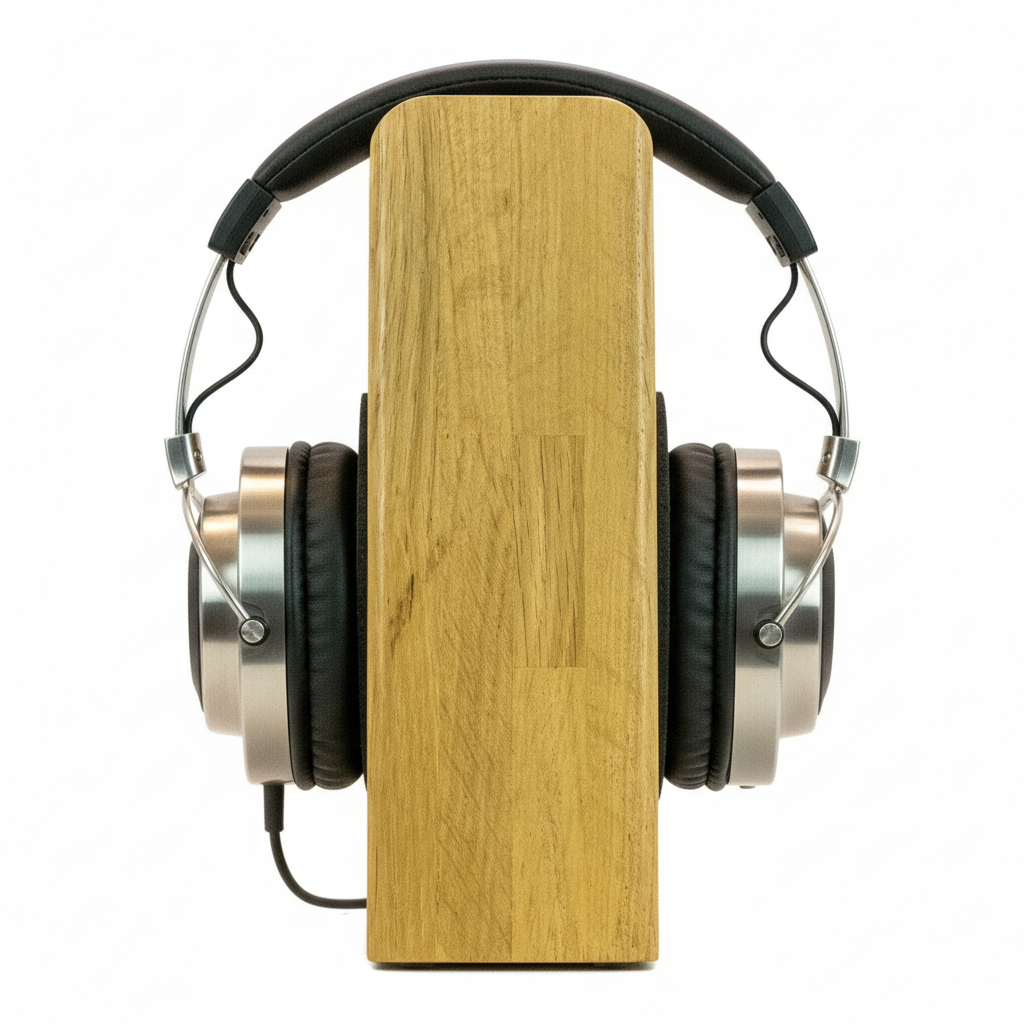 Kopfhörerständer PHONEBLOCK aufliegendem Ohrpolsterschutz und breiter Bügelauflage. phonotastisch