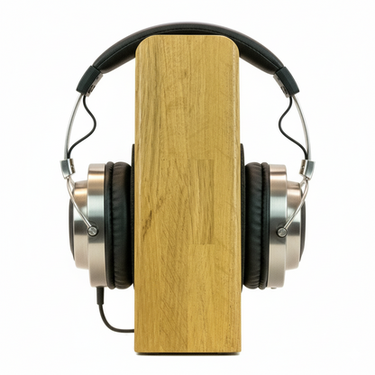 Kopfhörerständer PHONEBLOCK aufliegendem Ohrpolsterschutz und breiter Bügelauflage. phonotastisch