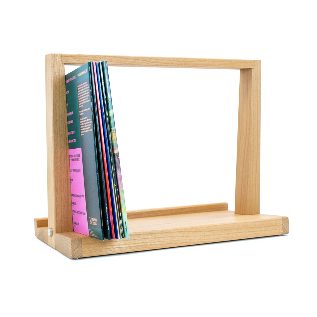  „Kompaktes Vinylregal aus Holz für kleine Schallplattensammlungen“ 