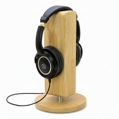 „Schlichter Kopfhörerständer aus Holz für minimalistisches Setup“ 