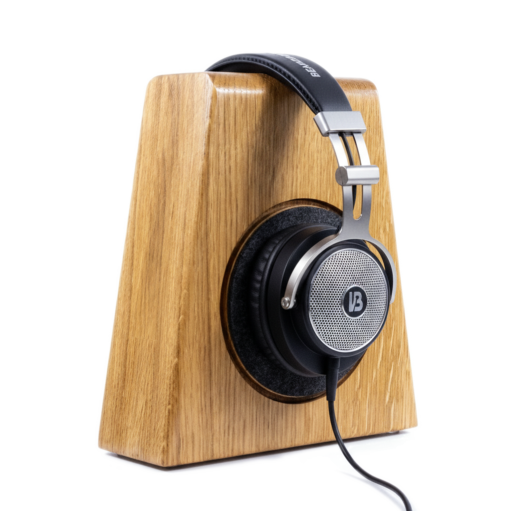 Kopfhörerständer aus Massivholz und CleanPad-Konzept für Over-Ear Kopfhörer