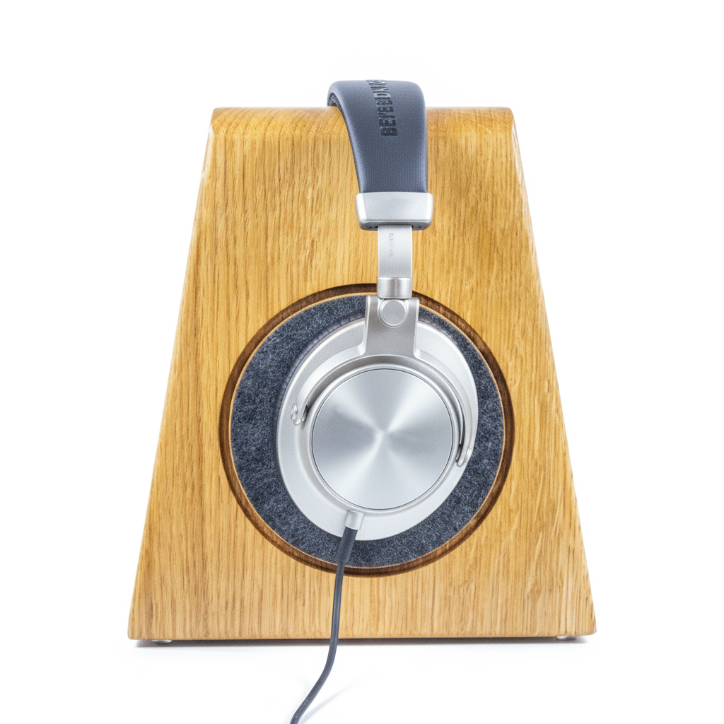 Kopfhörerständer aus Massivholz und CleanPad-Konzept für Over-Ear Kopfhörer