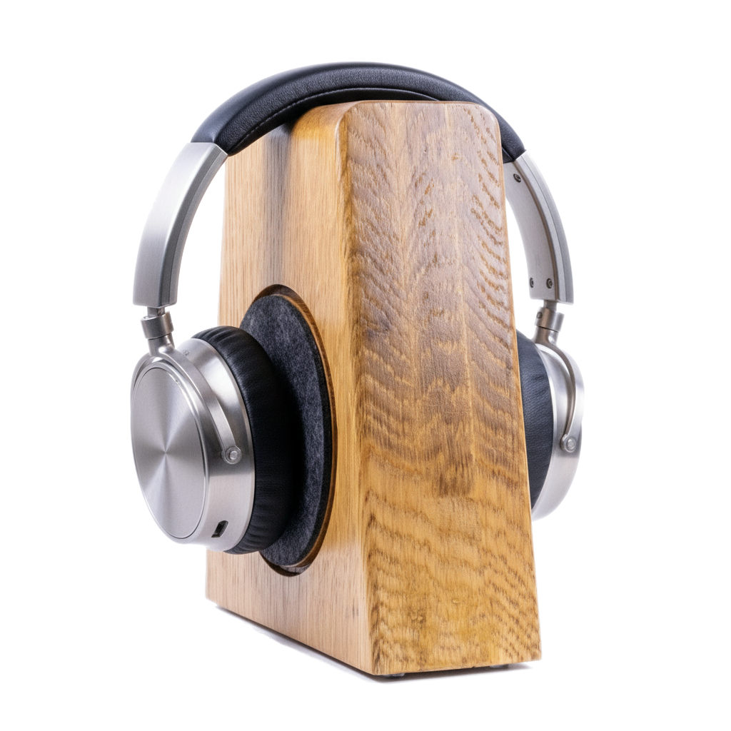 Kopfhörerständer aus Massivholz und CleanPad-Konzept für Over-Ear Kopfhörer