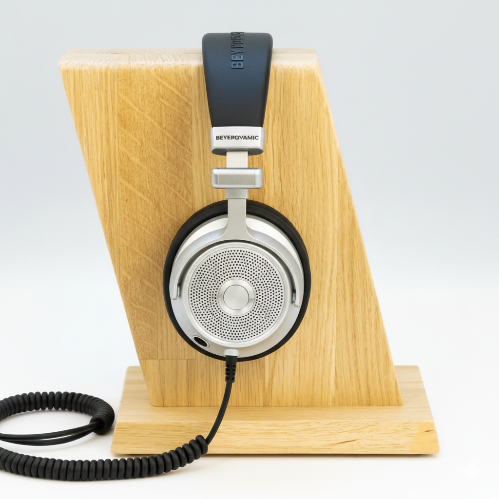 „Holz-Kopfhörerständer für saubere Organisation von Audiozubehör“ 