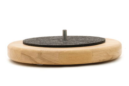 „Vinylhalter aus Holz und Edelstahl für minimalistisches Wohndesign“ 