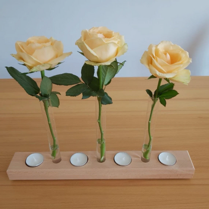 Teelichthalter, Kerzenhalter, Blumenvase Kombination aus Holz. phonotastisch