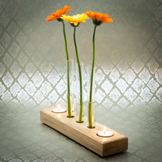 Teelichthalter, Kerzenhalter, Blumenvase Kombination aus Holz. phonotastisch