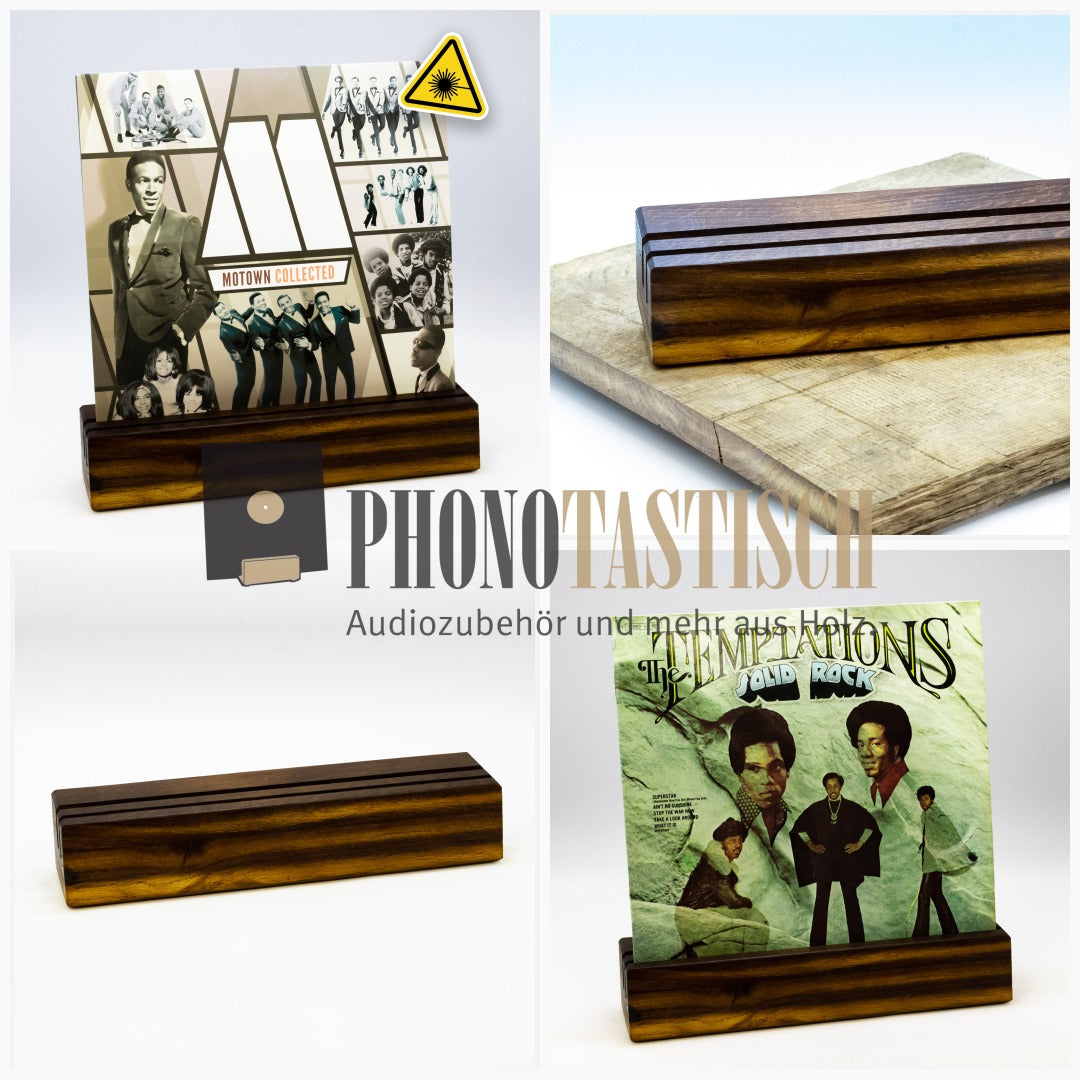 Wunderschöner Schallplattenhalter, Schallplattenständer aus gedämpfter Eiche für 1 Album und 1 Doppel-Album. phonotastisch